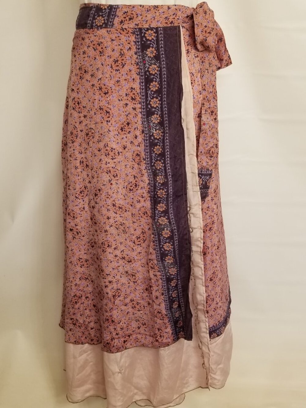 ✅Beaded Magic Wrap Silk Skirt 37" Maxi Reversible Boho Seed Bead NWOT OS